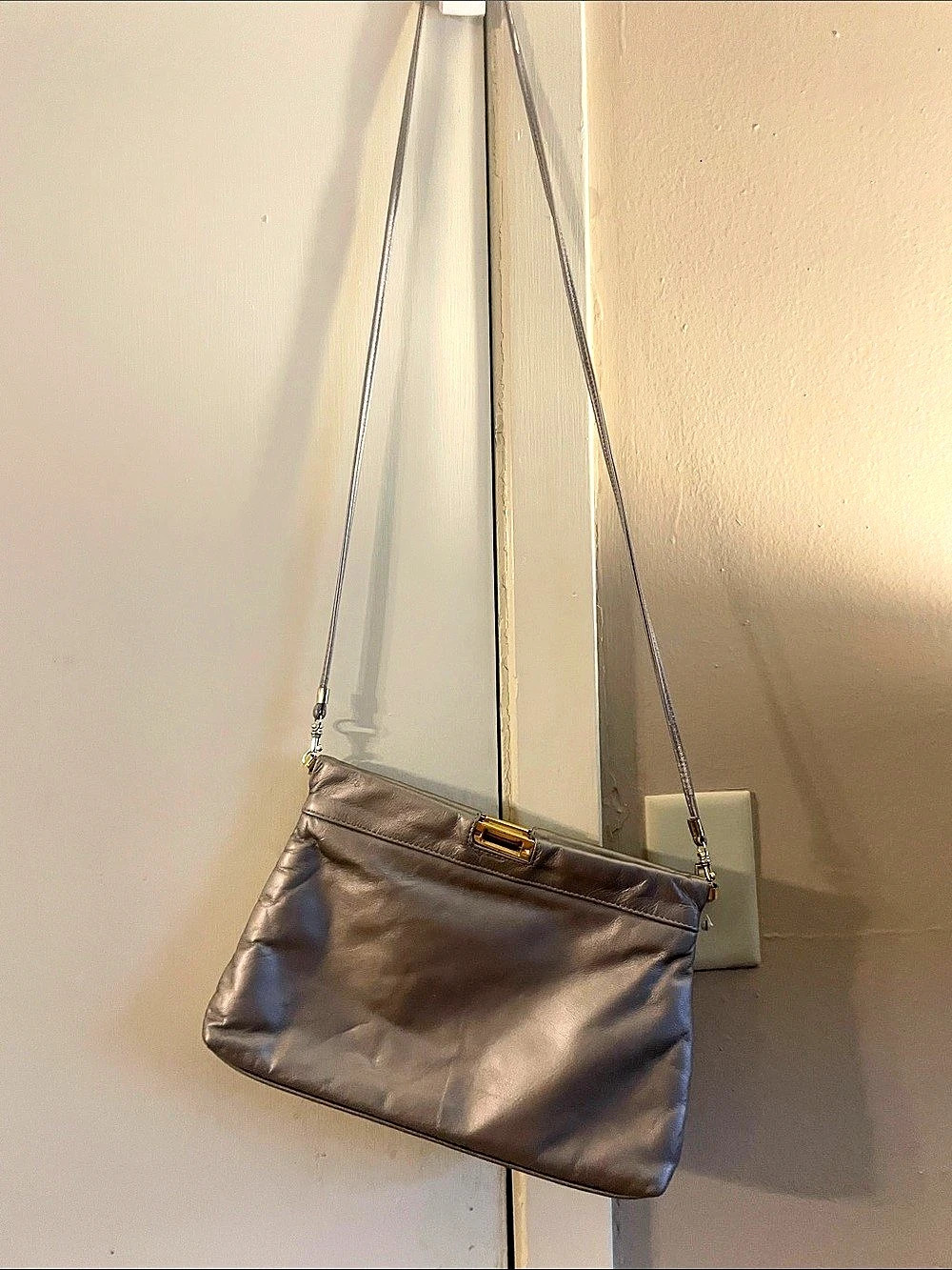 Silver Leather Shoulder Bag